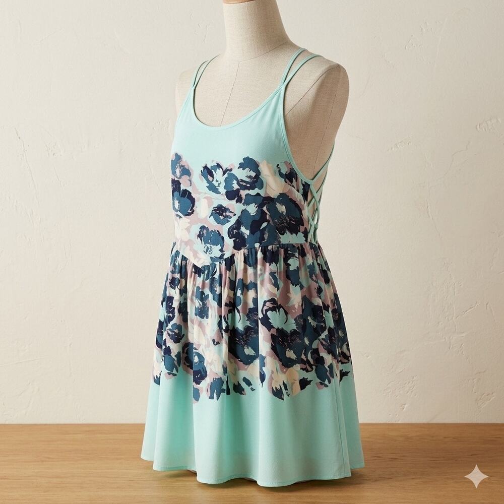 Free People Intimately Floral Strappy Trapeze Mini Dress Mint Green Small Petite - Picture 1 of 11